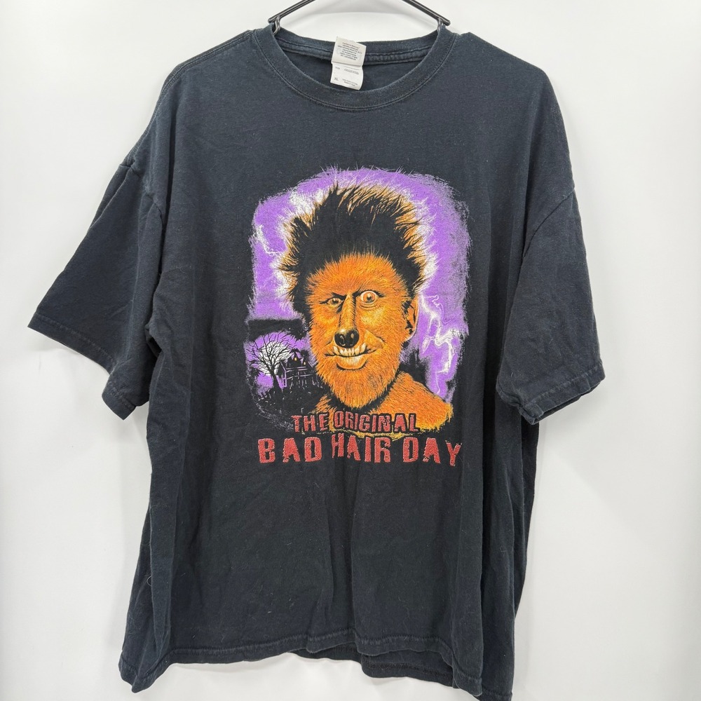 Gildan Heavy Cotton The Original Bad Hair Day Werewolf T Shirt Black Graphic Tee